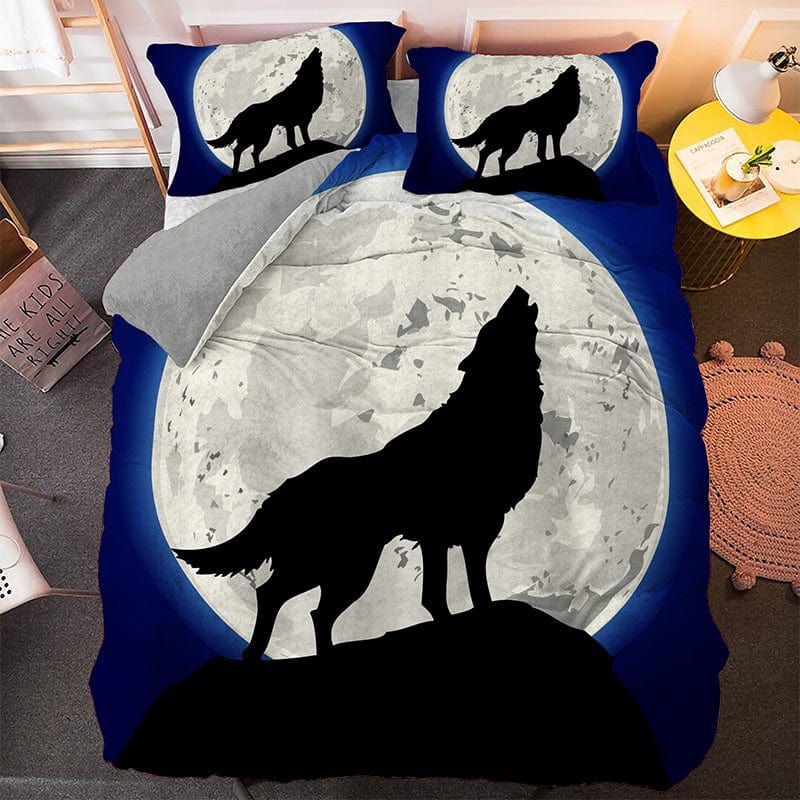 Housse de couette motif loup bleu