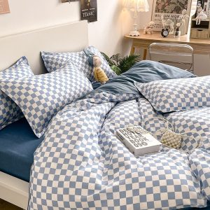 housse de couette Carreaux Bleue élégante