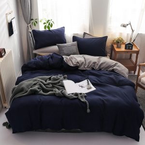 housse de couette réversible bleu foncé et grise
