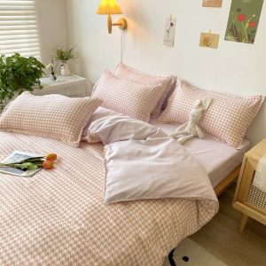 housse de couette Pied De Poule Rose