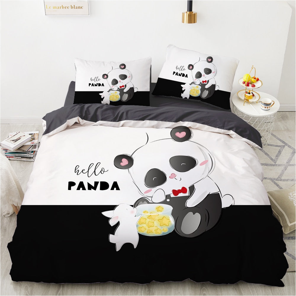 Vue générale de la housse de couette Panda et Souris