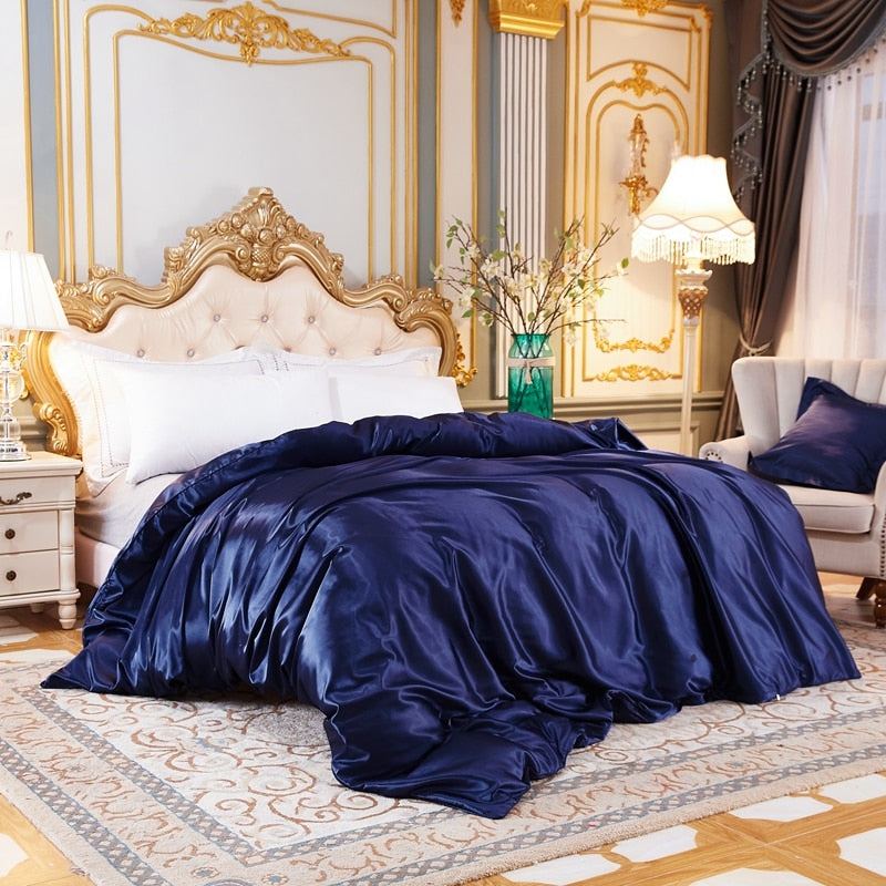 housse de couette en soie bleu marine