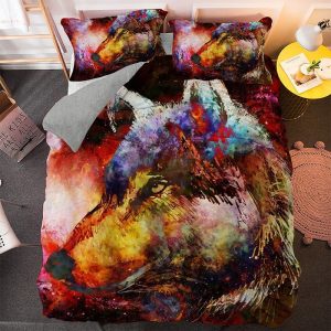 housse de couette loup colorée