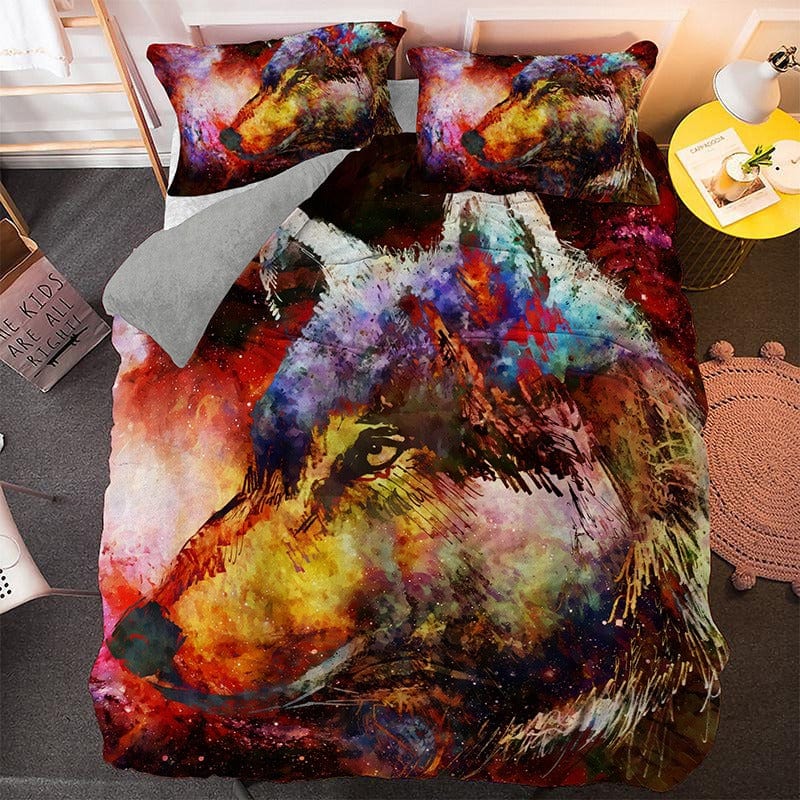 housse de couette loup colorée