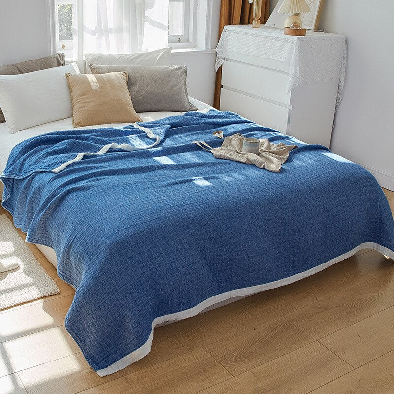 Housse de couette bleue gaze de coton