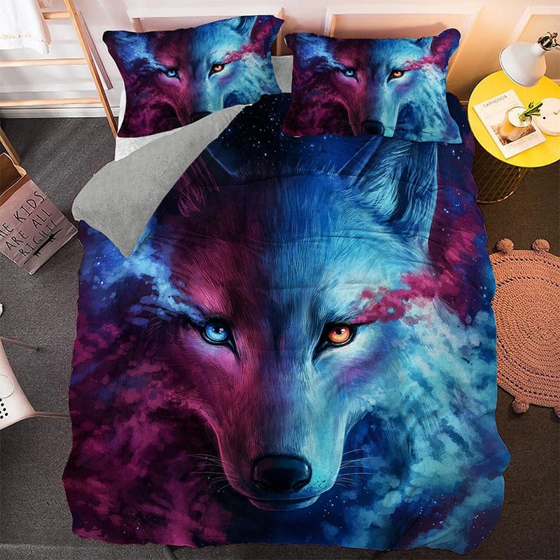 housse de couette loup rose
