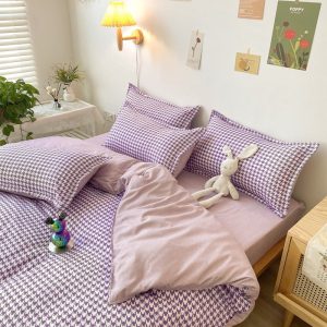 housse de couette motif pied de poule violet