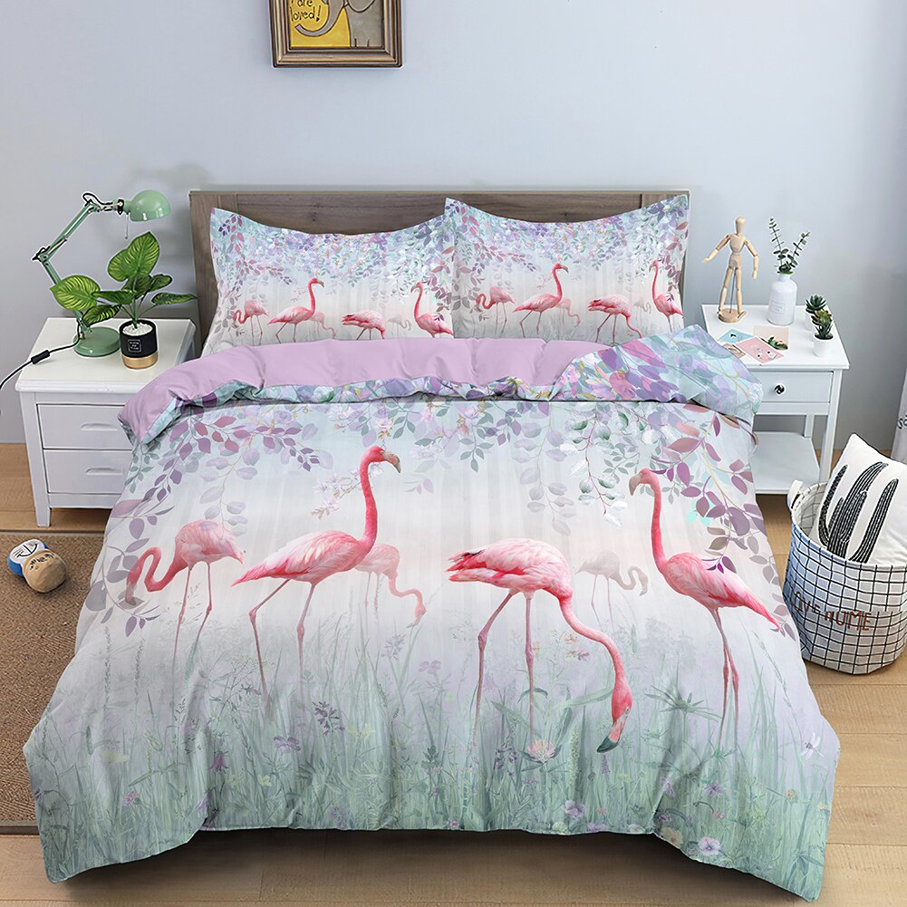 Motifs flamants roses sur une housse de couette