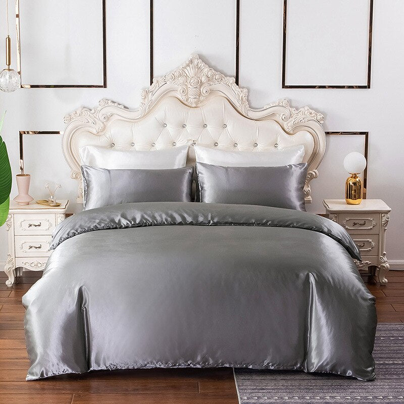 housse de couette satinée argent