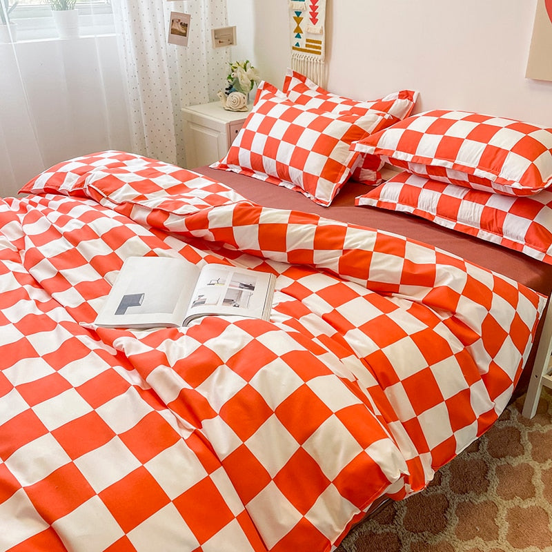 housse de couette Quadrillée Orangé