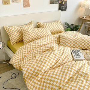 housse de couette Carreaux Jaunes en gros plan