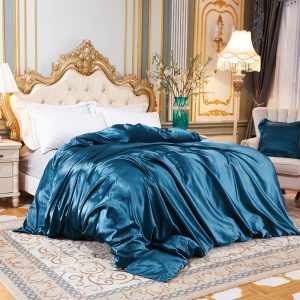 housse de couette en soie bleue