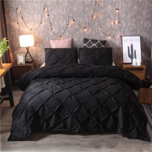 housse de couette unie noire avec plis creux