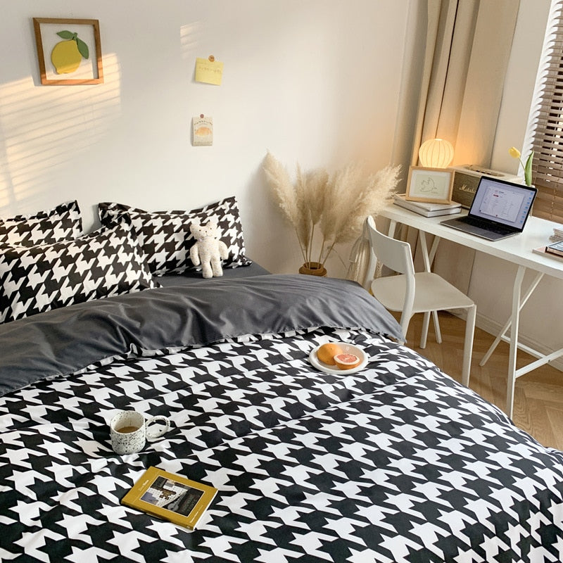 housse de couette motif pied de poule