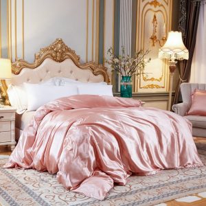 housse de couette en soie rose pâle