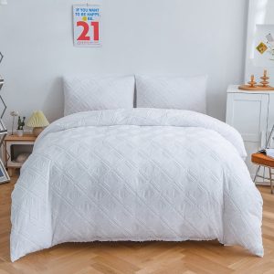 housse de couette blanche à carreaux brodés