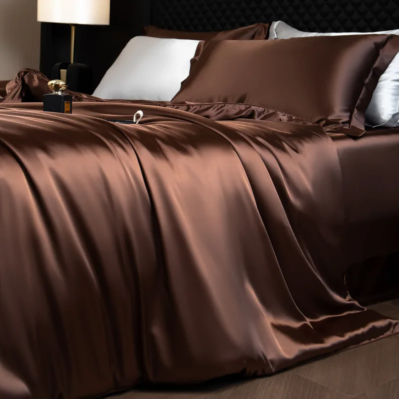 housse de couette satinée marron glacé