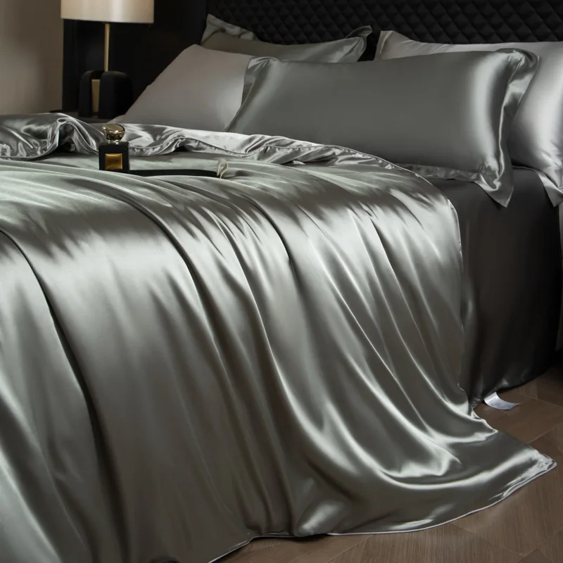 housse de couette satinée gris vert