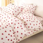 housse de couette 3 pièces cœurs rouges