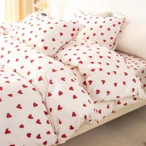 housse de couette 3 pièces cœurs rouges