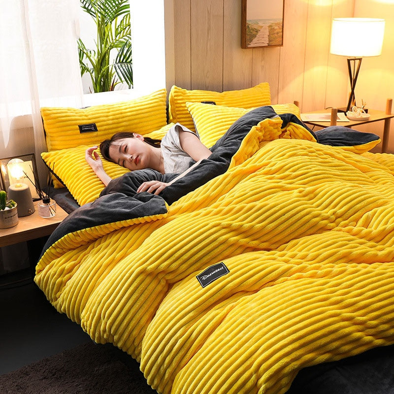 Housse de couette jaune en polycoton
