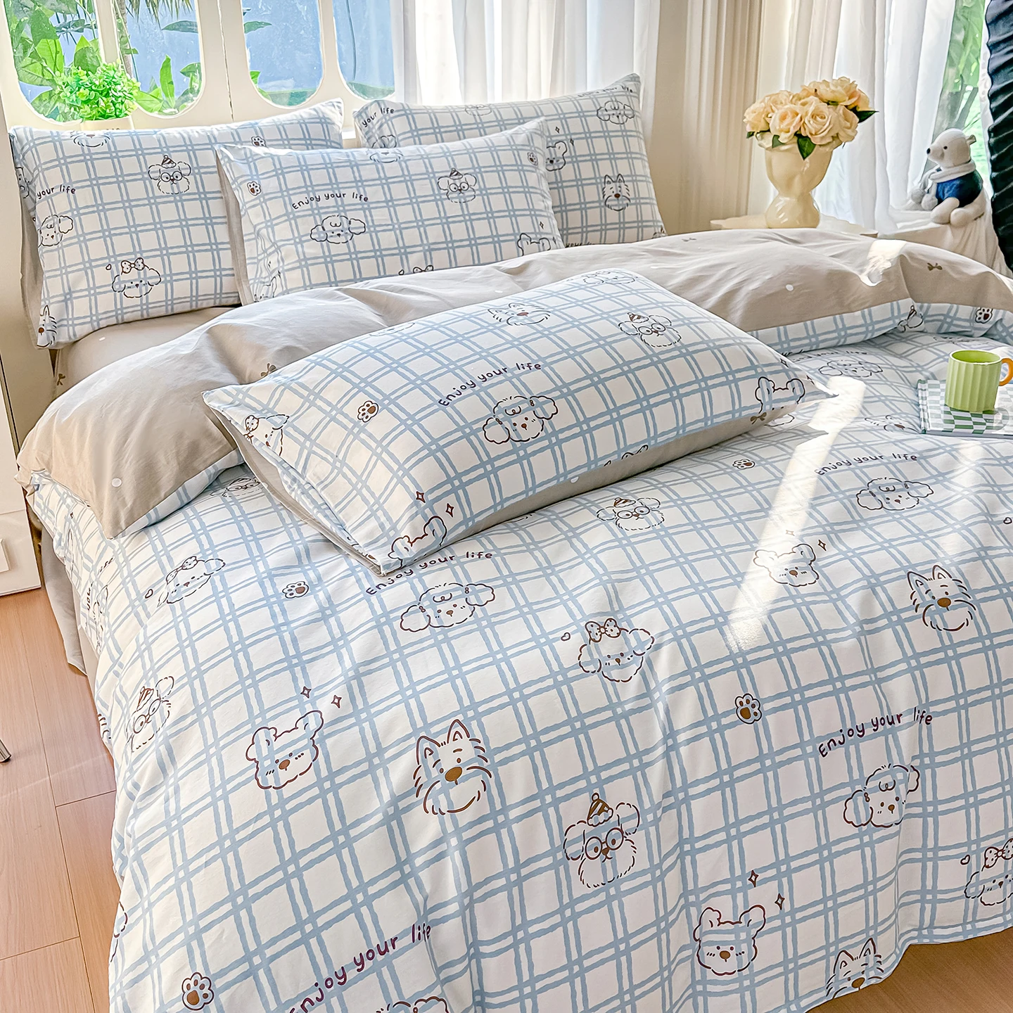 housse de couette carreeaux bleus