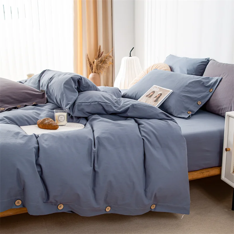 linge de lit coton bleu
