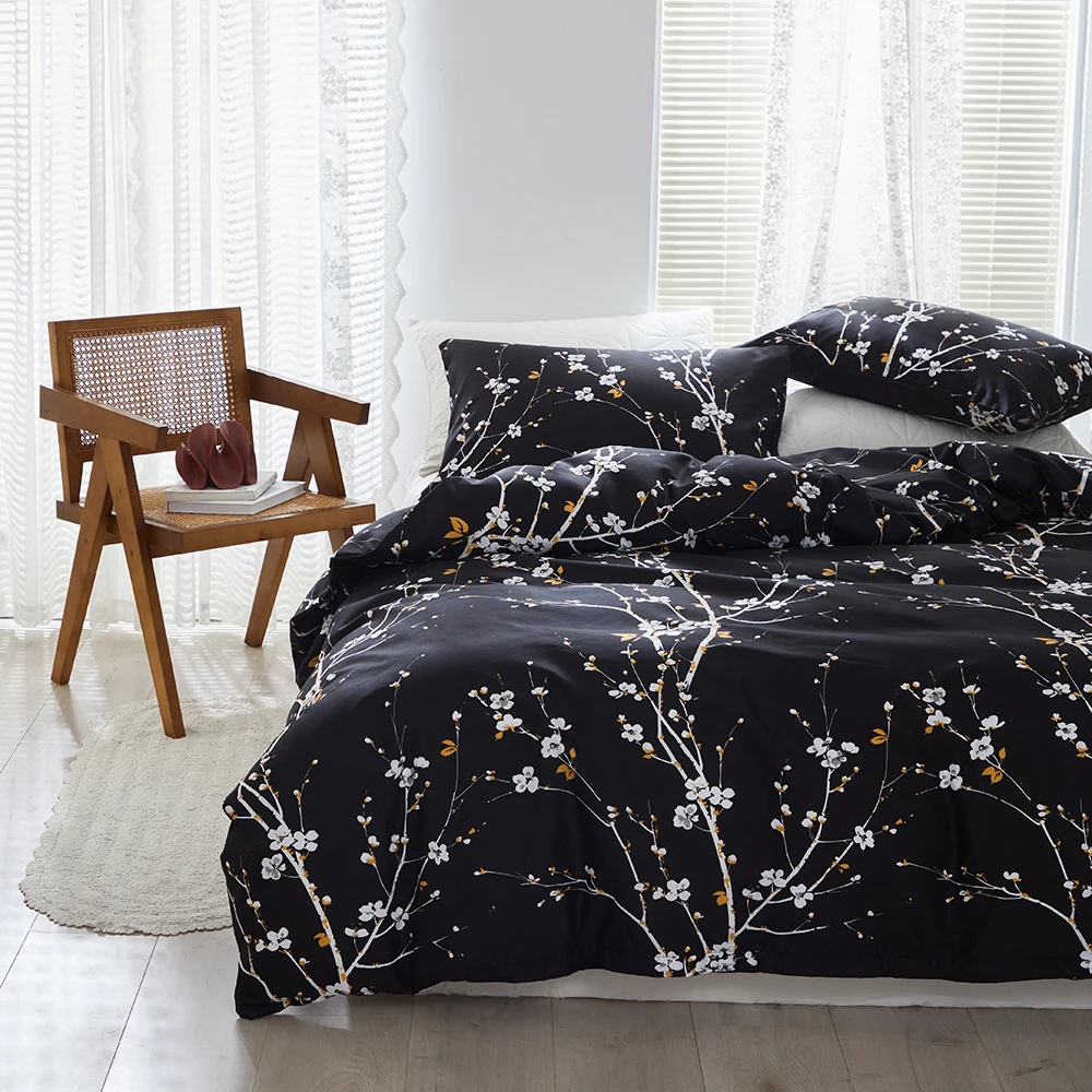 housse de couette fleurs noires