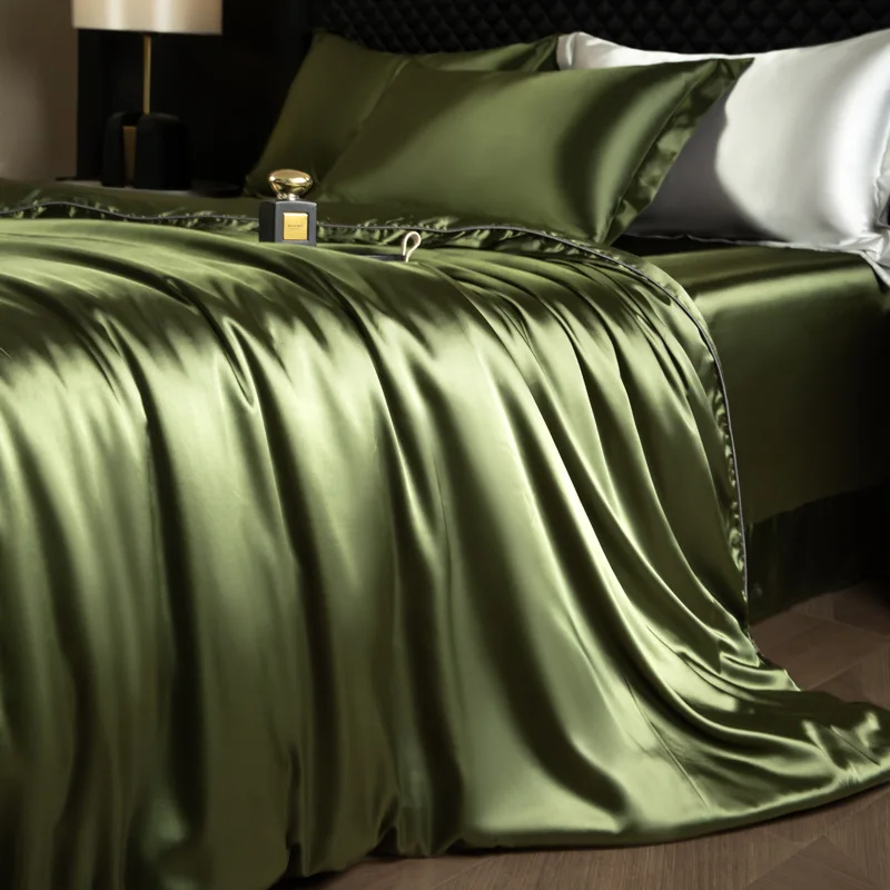 housse de couette satinée kaki
