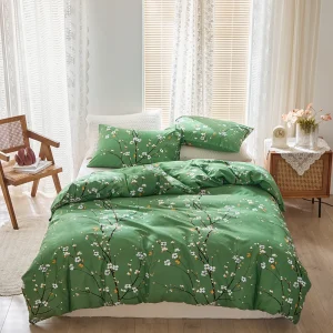 housse de couette fleurs verte