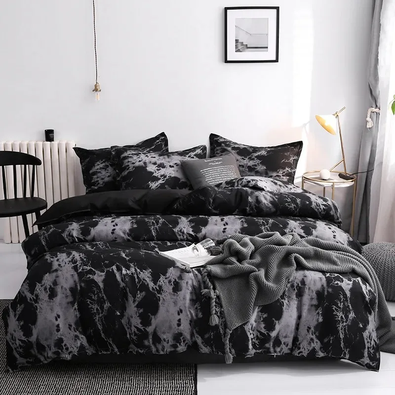housse de couette noire et grise