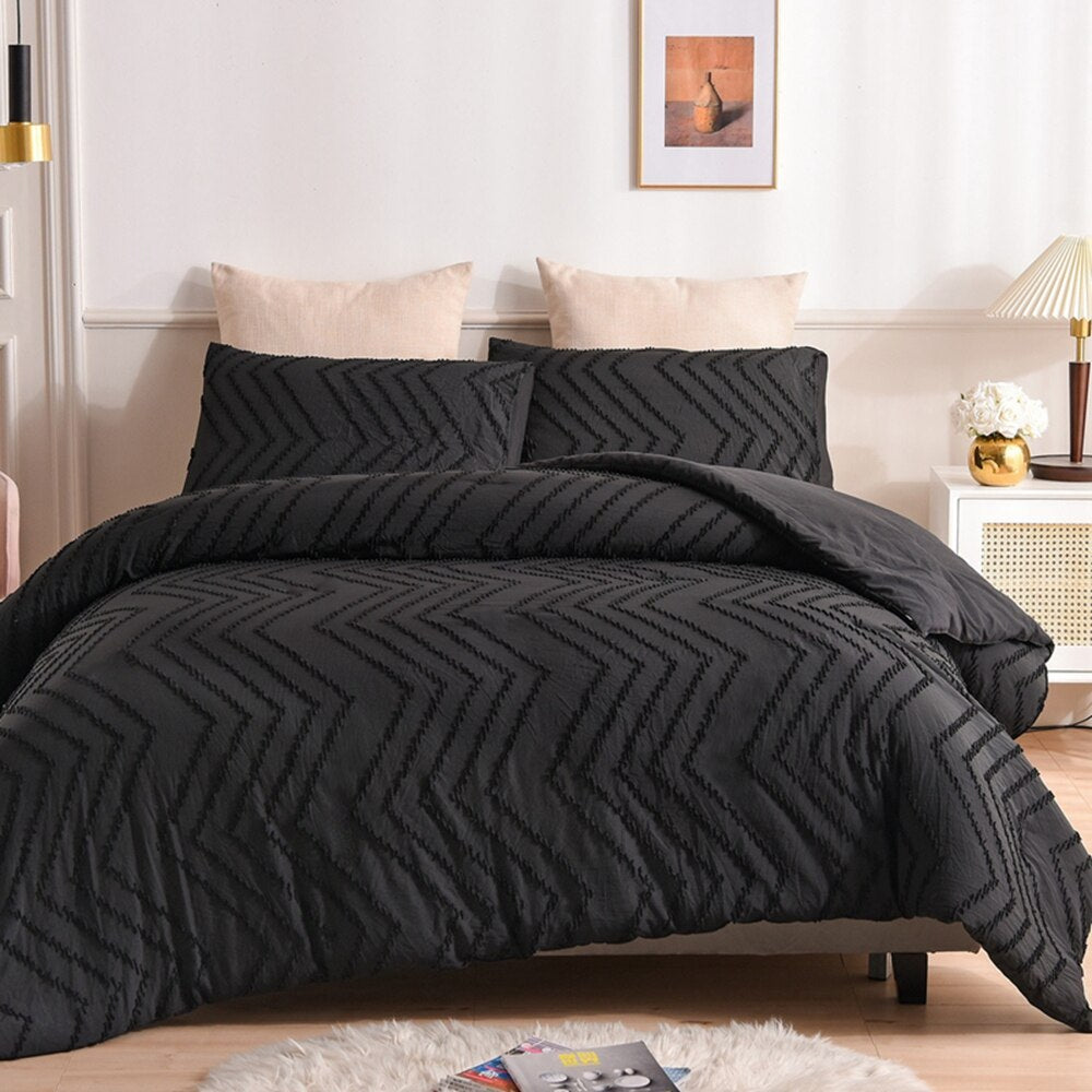housse de couette traits brodées noire