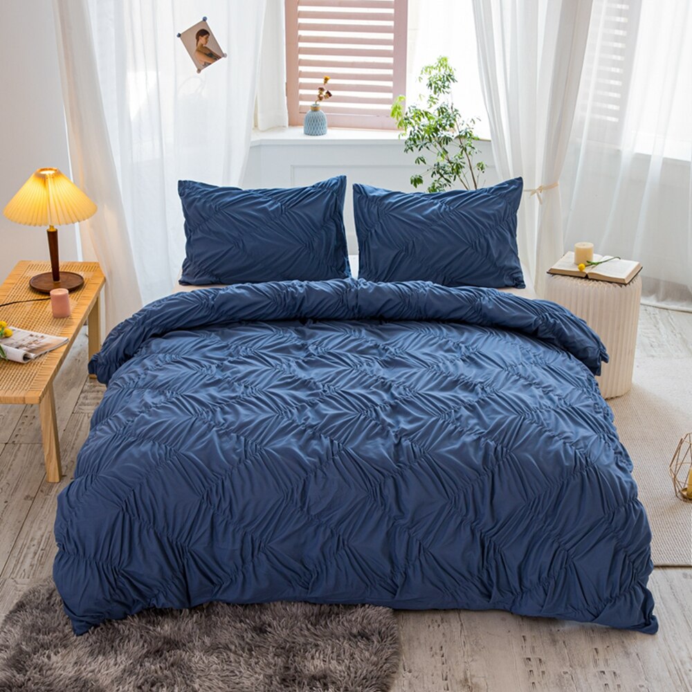 housse de couette unie plis pincés bleu canard