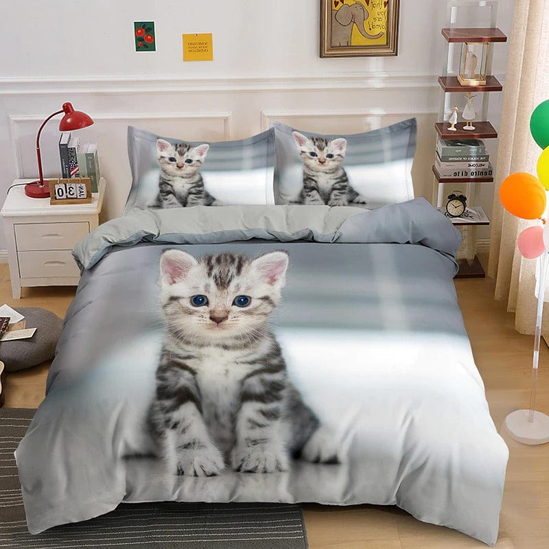 housse de couette chaton gris
