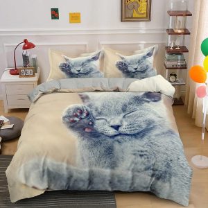 housse de couette chat gris