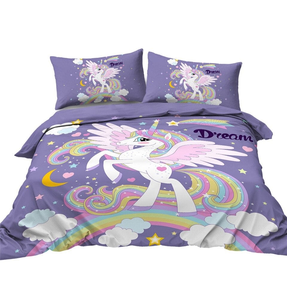 chambre enchantée avec housse de couette licorne