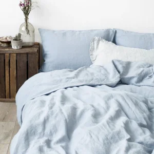 housse de couette lin bleu