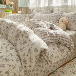 housse de couette fleurs grises