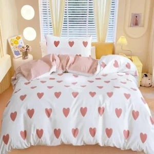 housse de couette motif coeur rose