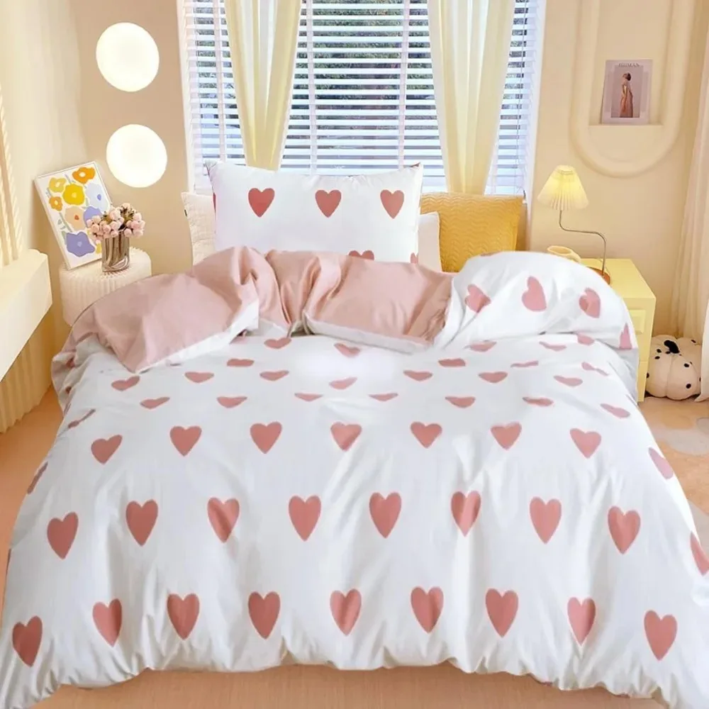 housse de couette motif coeur rose