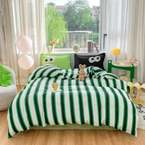 housse de couette rayés verte