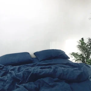 housse de couette en lin bleu