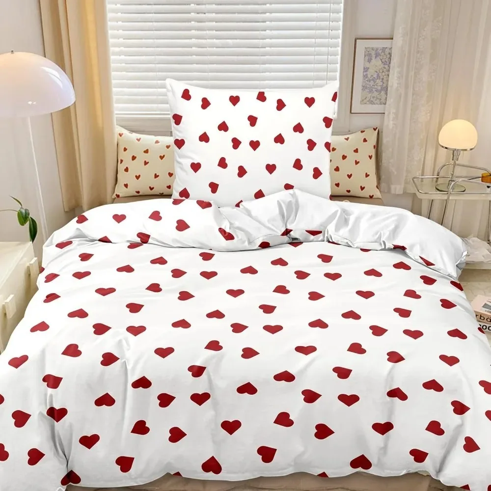 Housse de couette motif coeurs rouges