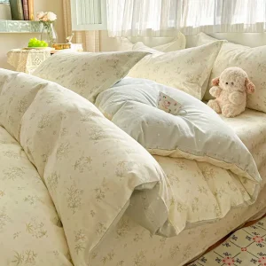 housse de couette fleurs beige